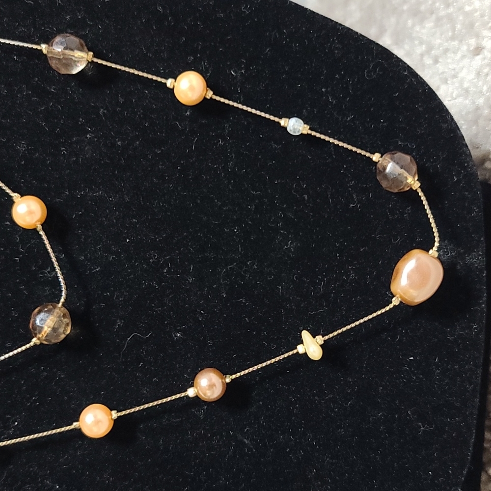 Womens Gold Tone Clavical Long or Double Strand Necklace Earthtones